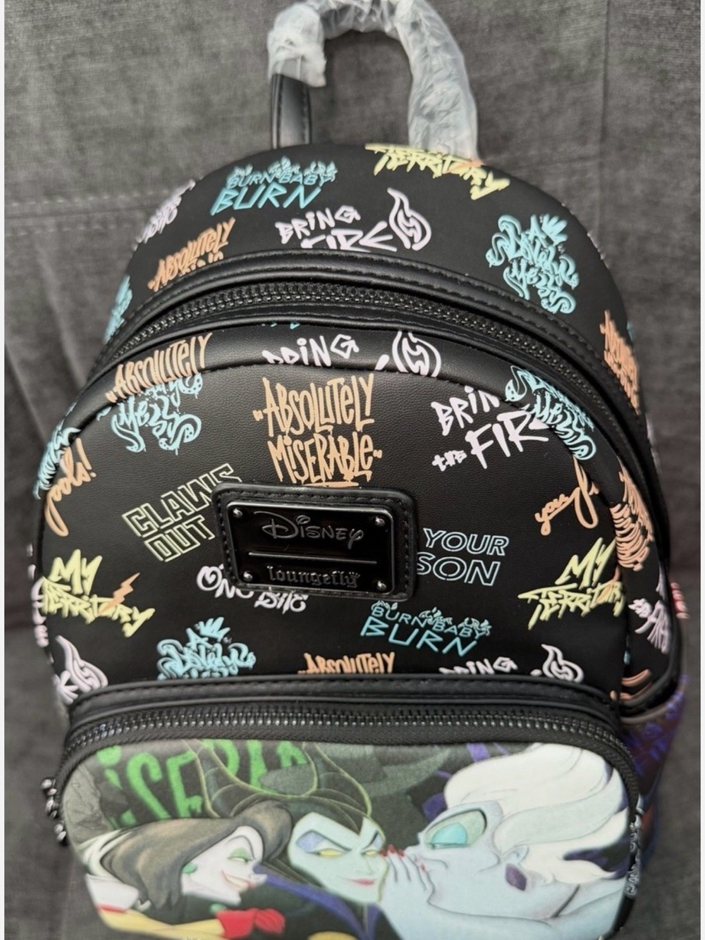 Disney Loungefly Villains Black Graphic Mini Backpack - Picture 2 of 6